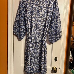 Ann Taylor Blue and White Floral Long Sleeve Dress